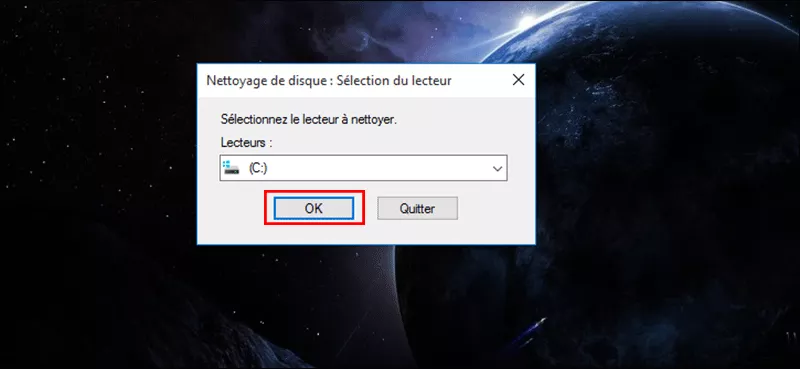 sélectionnez le lecteur système à nettoyer