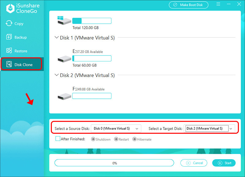 terminer les paramètres du disque