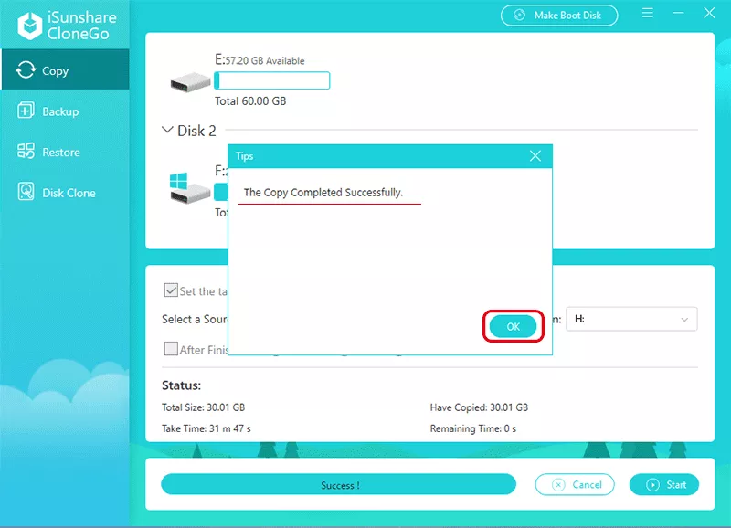 Clonage Windows réussi