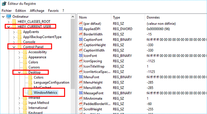 accéder à WindowMetrics
