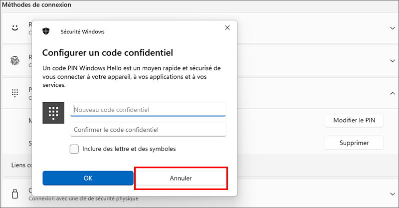 cliquez sur Annuler