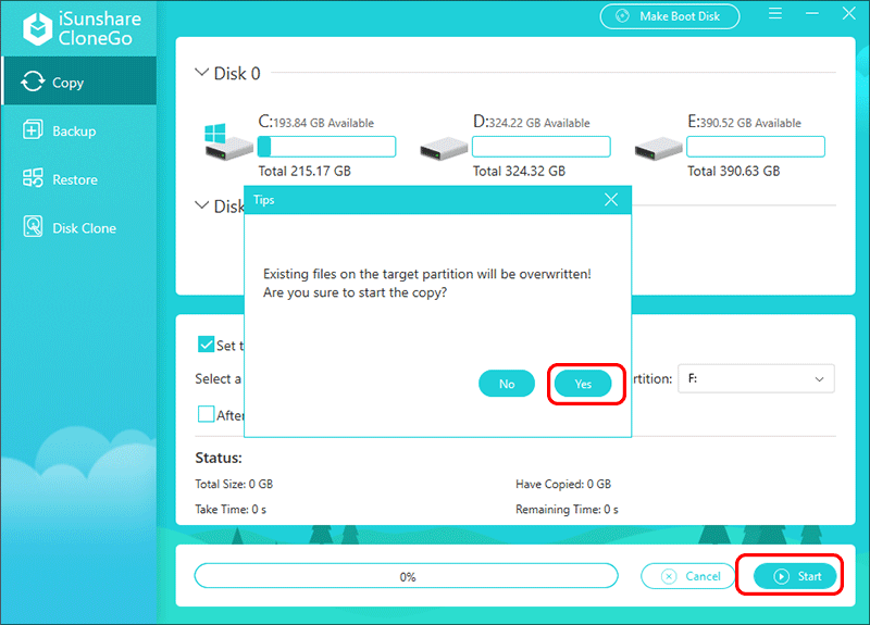 cliquez sur Démarrer et confirmez