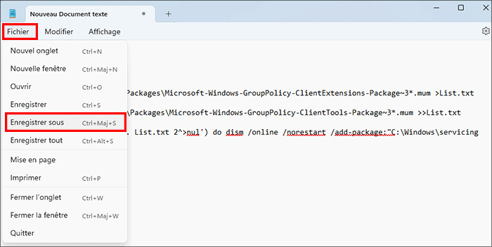 choisissez Enregistrer sous