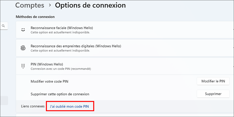 cliquez, j'ai oublié mon code PIN