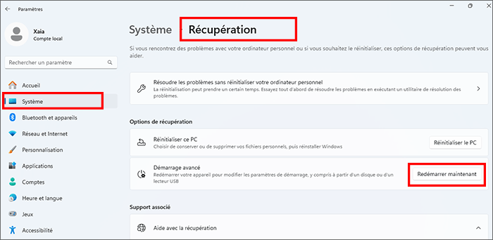 cliquez sur Redémarrer maintenant