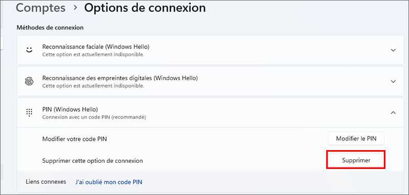 cliquez sur Supprimer
