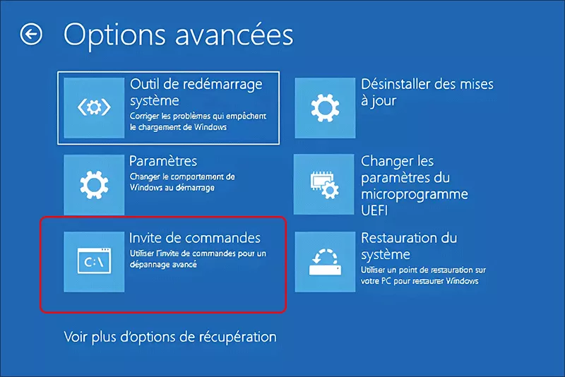 cliquez sur Invite de commandes