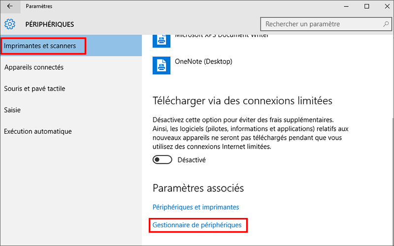 cliquez sur le gestionnaire de peripheriques