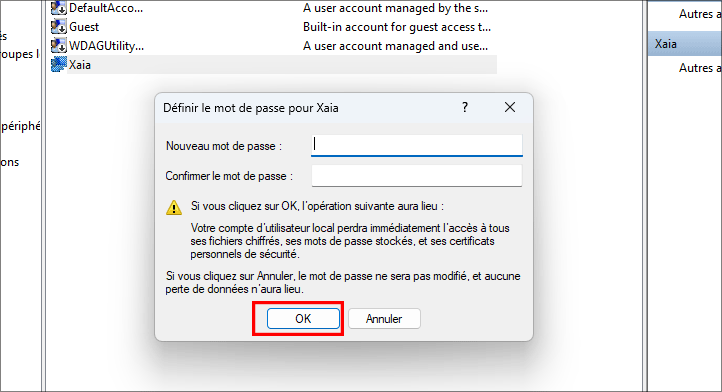 cliquez sur OK