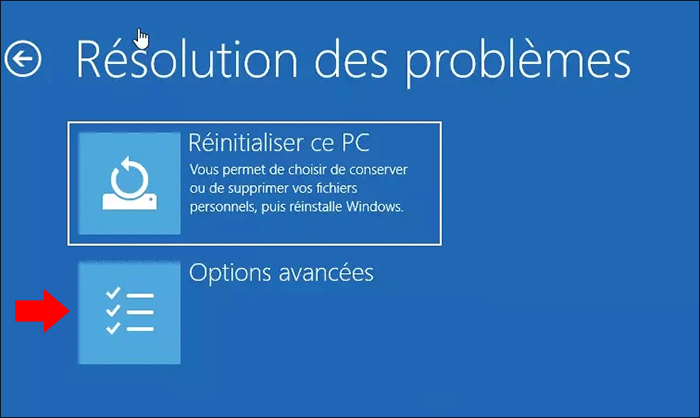 cliquez sur Options avancées