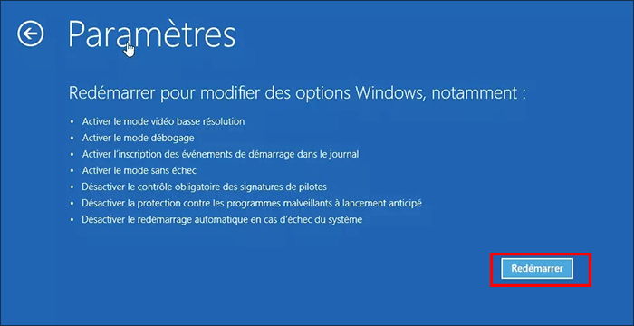 cliquez sur redémarrer