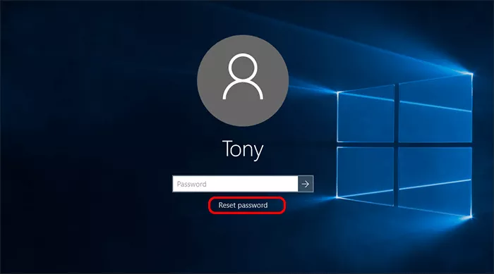 cliquez sur Réinitialiser le mot de passe