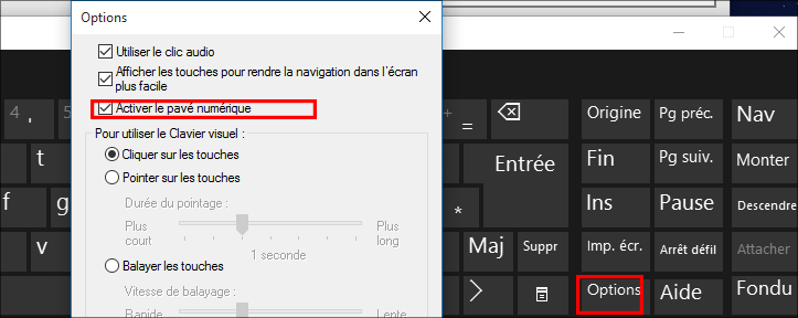 cochez l'option Activer le pavé numérique
