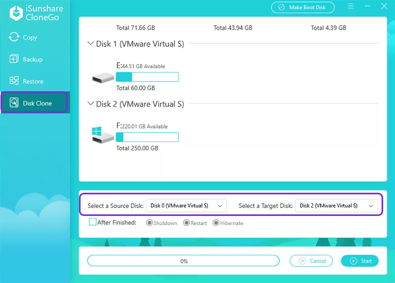 configurer le disque à cloner