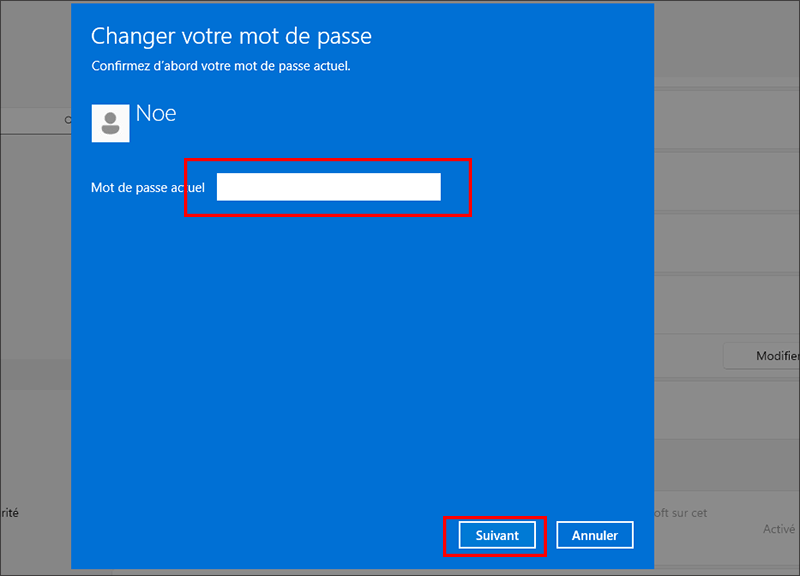 Saisissez le mot de passe actuel