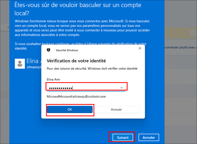 Saisissez le mot de passe actuel