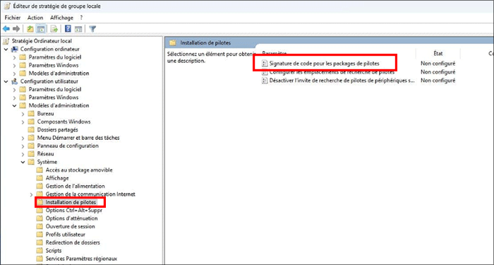 signature de code cliquez pour les pilotes de périphériques
