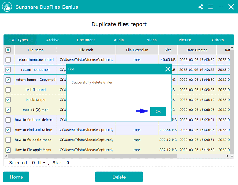 supprimer la vidéo en double avec succès