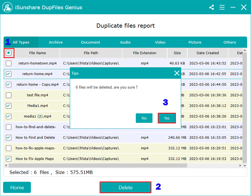 choisir les fichiers à supprimer