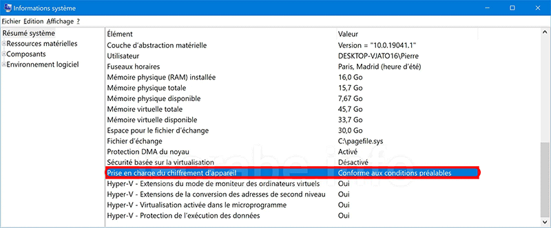 vérifier la prise en charge du chiffrement de l'appareil