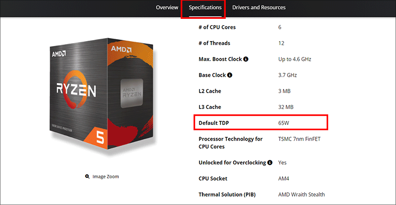 check tdp in amd siteweb