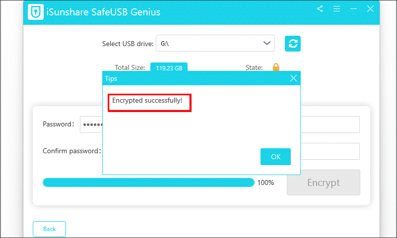 chiffrer usb avec succes