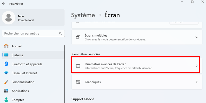 cliquez sur parametres daffichage avances