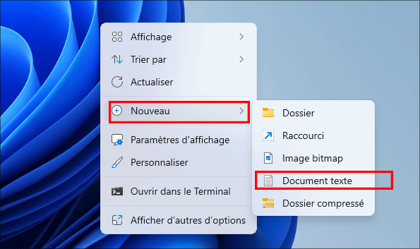 creer un nouveau texte