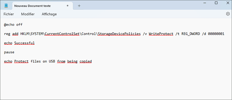 saisir le code dans un document texte