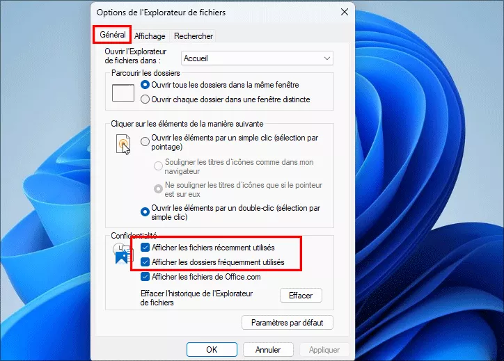 verifier les options de confidentialite.
