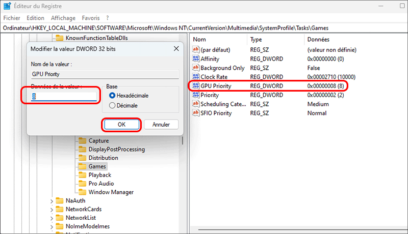 changer la valeur de la priorite gpu