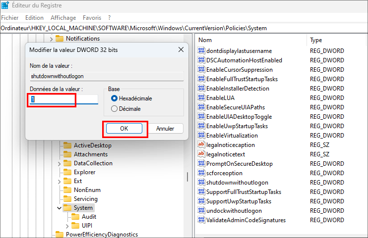 changer la valeur en 1