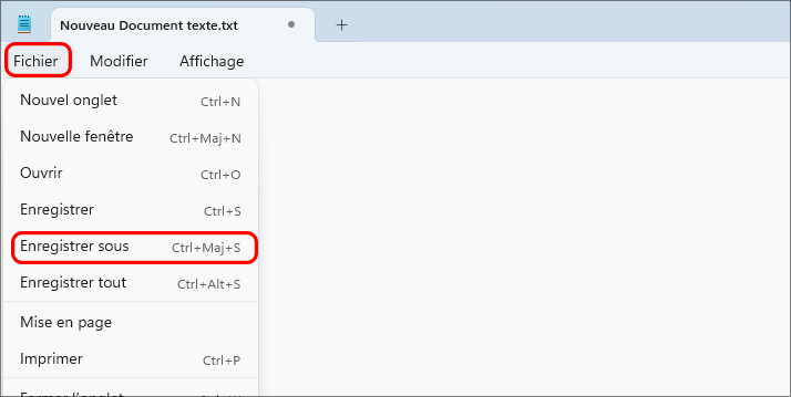 choisir enregistrer sous