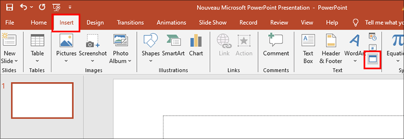 cliquer sur lobjet depuis le menu dinsertion