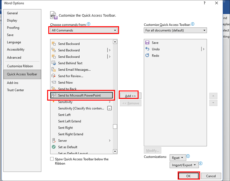 cliquez envoyer a microsoft powerpoint