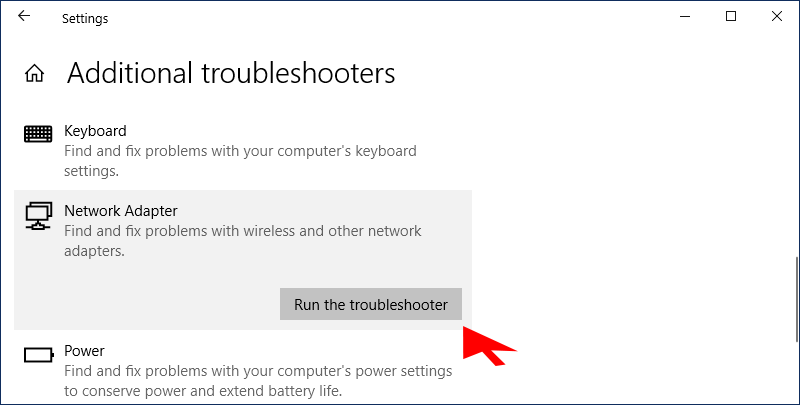 cliquez executez le depanneur dans les depanneurs supplementaires