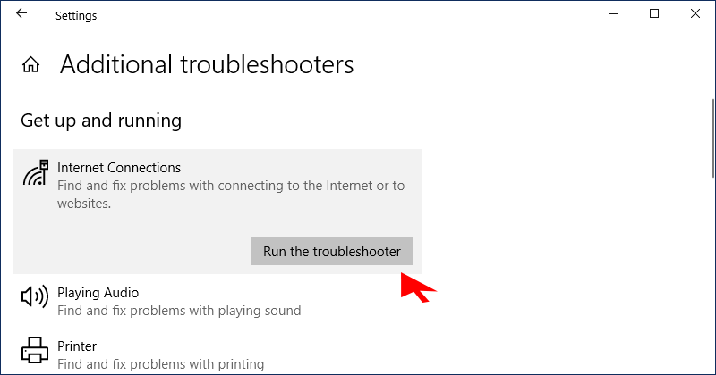 cliquez executez le depanneur