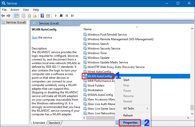 cliquez proprietes pour wlan autoconfig