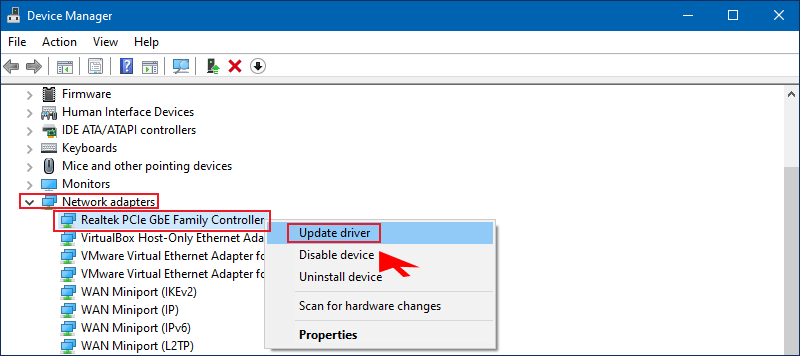 cliquez sur mettre a jour le pilote