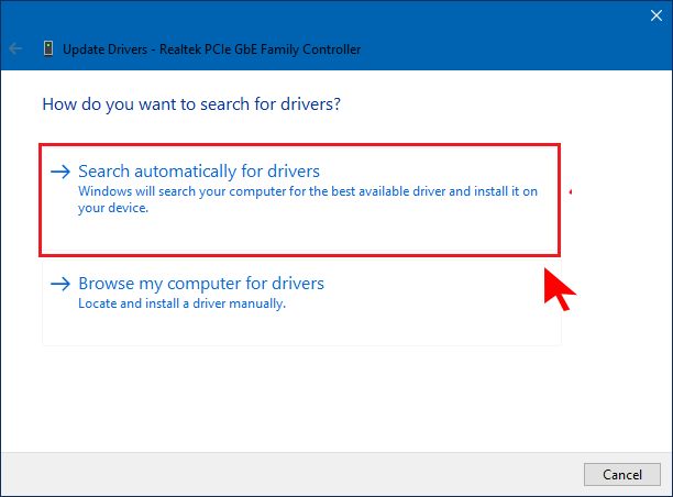 cliquez sur rechercher automatiquement les pilotes.