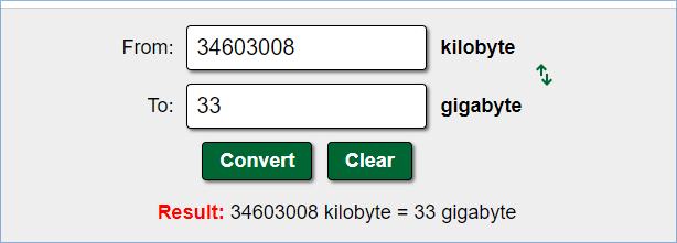 convertir un kilooctet en gigaoctet
