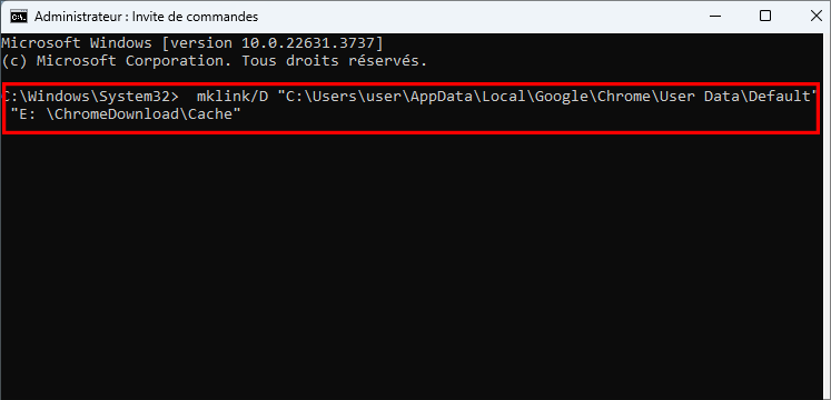 creer un nouveau emplacement de cache via cmd