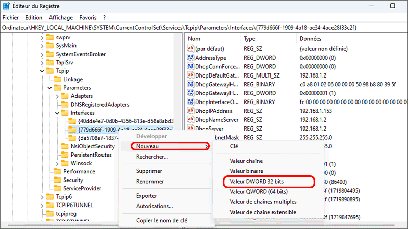 creer une nouvelle valeur pour linterface