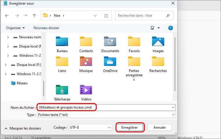 enregistrer le fichier en tant quutilisateurs et groupes locaux cmd