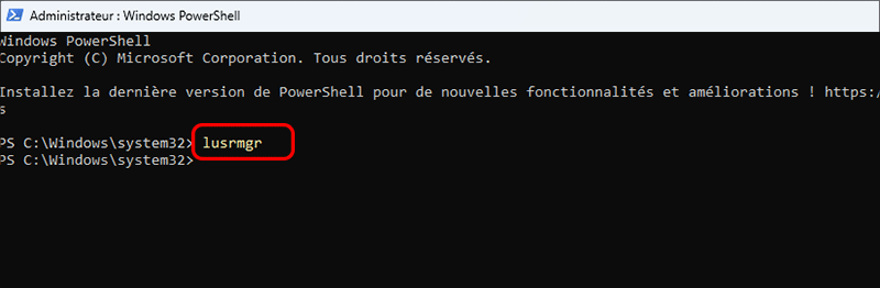 executer lusrmgr dans windows powershell