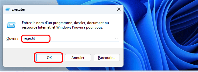 ouvrir regedit via run