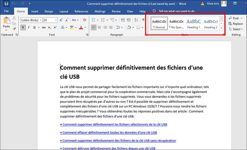 selectionner style pour formater le contenu