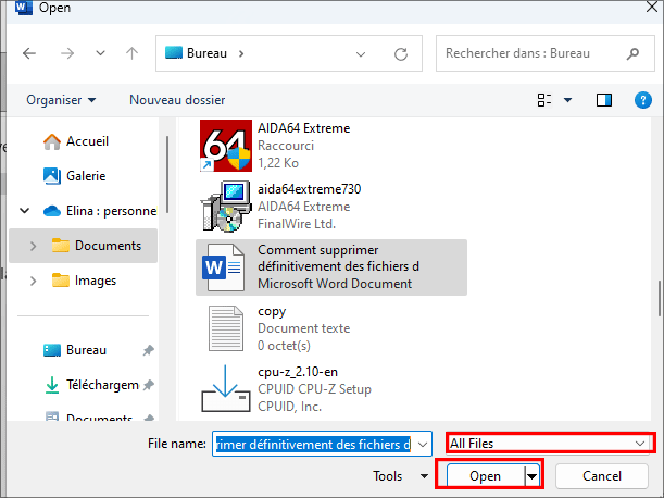 selectionnez votre fichier word a ouvrir