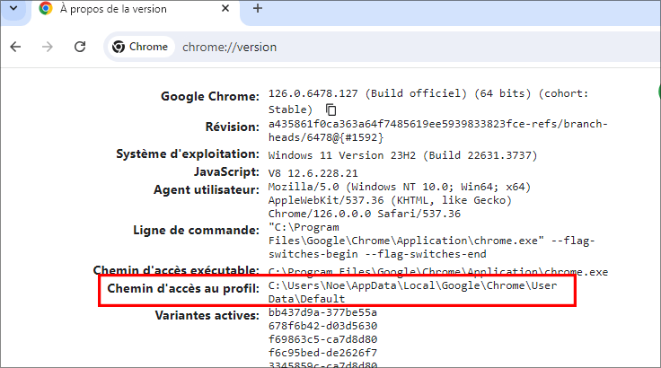 verifier le chemin du profil