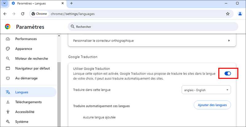 activer la traduction